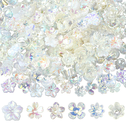 300 шт. 6 стили АБС-пластиковые колпачки для бусин с имитацией жемчуга и акрила, цветок