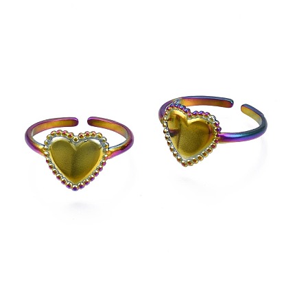 304 anillo de corazón de acero inoxidable, Anillo abierto de color arcoíris para mujer.