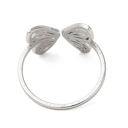 304 Stainless Steel Open Cuff Ring, Hollow Butterfly