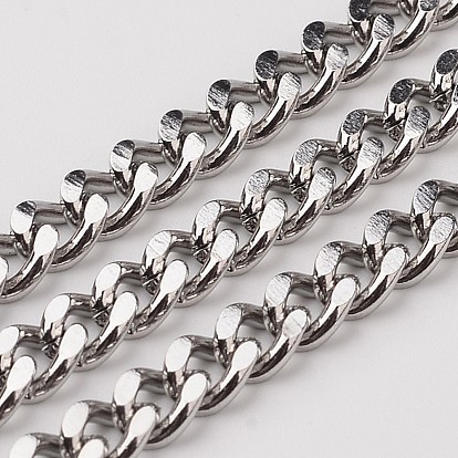 304 Stainless Steel Cuban Link Chains, Chunky Chains, Curb Chains, with Spool, Faceted, Unwelded