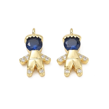 Brass Micro Pave Blue Cubic Zirconia Pendants, Human Charms