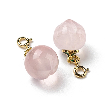 Natural Rose Quartz Peac Pendant Decorations, Fruit Gems Ornament with Brass Spring Ring Clasps
