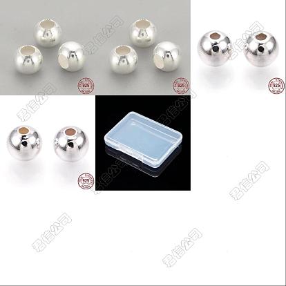 8pcs 4 styles 925 perles en argent sterling, ronde