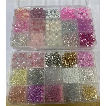 Kits de fabrication de boucles d'oreilles pendantes en perles de verre rondes et en perles de rocaille