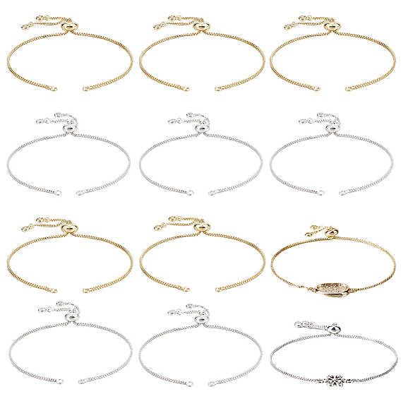 10шт 2 цвета латунные слайдер браслеты изготовление, с кубического циркония, браслет с цепочками, долговечный