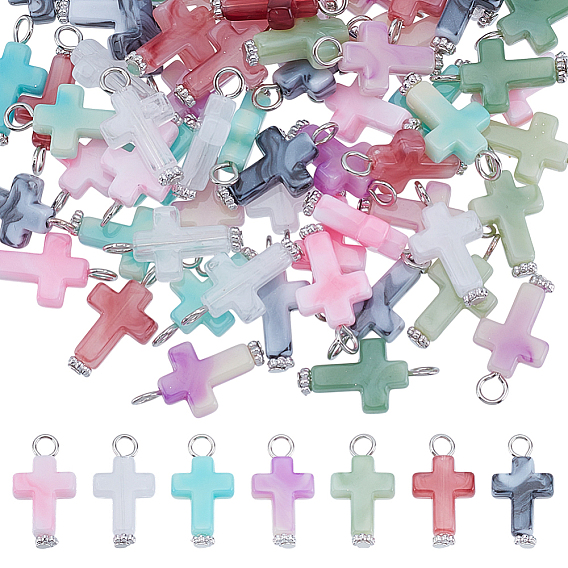 70шт 7 цвета акриловые имитация драгоценных камней подвески, крест очарование, с железной петлей