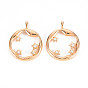 Brass Micro Pave Clear Cubic Zirconia Pendants, Nickel Free, Ring with Star