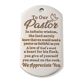 201 Stainless Steel Pendants, Message Charms, Oval with Word To Our Pastor Charms
