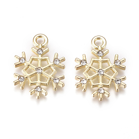 Golden Plated Alloy Pendants, with Crystal Rhinestone, Snowflake, for Christmas