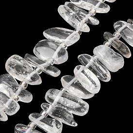 Hilos de cuentas de cristal de roca de cristal de cuarzo natural, pepitas, con granos de la semilla, superior perforado