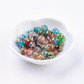 Flower Picture Printed Glass Beads, Round
