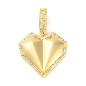 Brass Pendants with Cubic Zirconia, Electrophoretic Color Preservation, Heart Charms