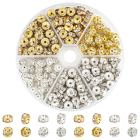 250Pcs 4 Style Iron Rhinestone Spacer Beads, Round & Rondelle