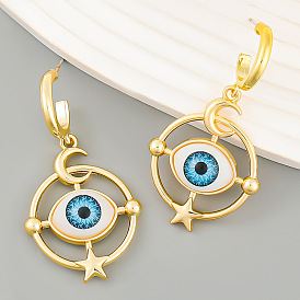 Exaggerated stars and moon round alloy resin eye earrings trendy female bohemian earrings earrings