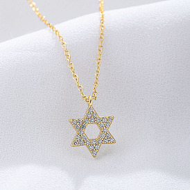 925 Silver Star Pendant Necklace - Elegant European and American Style, Micro-inlaid Zircon, Collarbone Chain