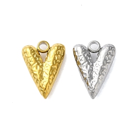 304 Stainless Steel Pendants, Textured Heart Charm