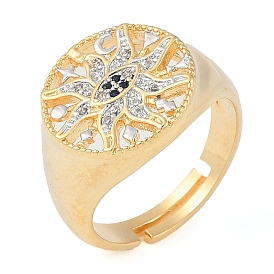 Sun with Eye Brass Micro Pave Clear Cubic Zirconia Adjustable Rings for Women