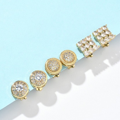 Серьги-клипсы из латунного микро-паве с прозрачными фианитами, без свинца и без кадмия, долговечный, реальный 18 k позолоченный