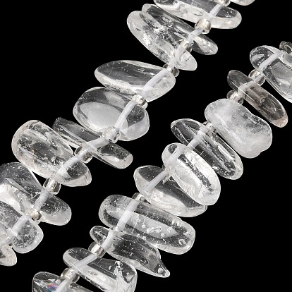 Natural Quartz Crystal Rock Crystal Beads Strands, Nuggets, with Seed Beads, Top Drilled