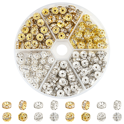 250Pcs 4 Style Iron Rhinestone Spacer Beads, Round & Rondelle