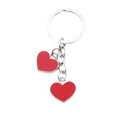 Zinc Alloy Enamel Pendants Keychain, with Alloy Key Rings, Heart