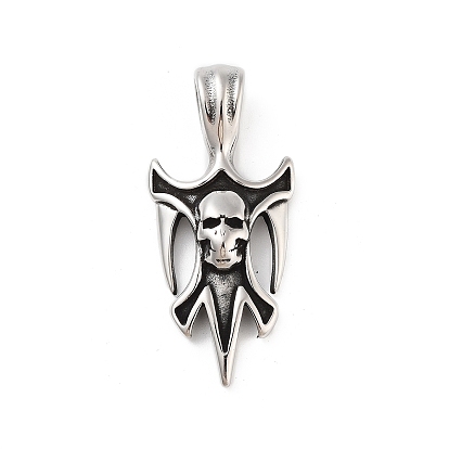 Retro 304 Stainless Steel Big Pendants, Sword with Skull Charm