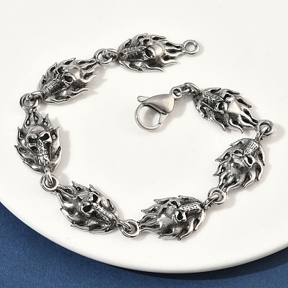 304 браслеты-цепочки из нержавеющей стали для мужчин и женщин, череп с огнем