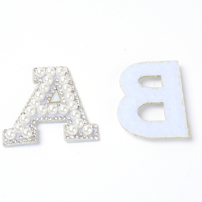 Computerized Embroidery Cloth Iron On/Sew On Patches, with Imitation Pearl Beads and Rhinestone, Costume Accessories, Appliques, Alphabet, Letter A~Z