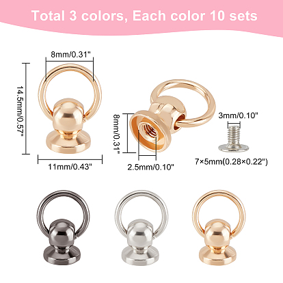 ARRICRAFT 30 Sets 3 Colors Zinc Alloy Ball Studs Rivets, for Phone Case DIY, DIY Leather Belt, Handbag, Purse Accessories, with Iron Screw and Jump Rings