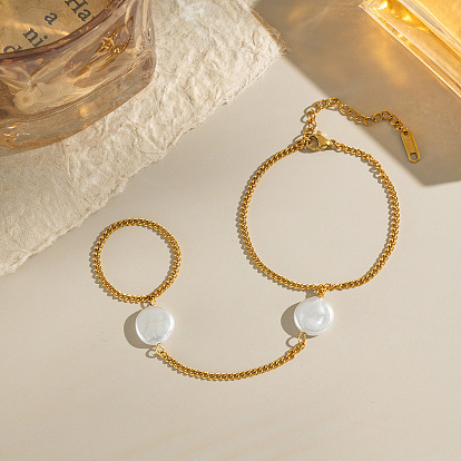 Минималистский 304 браслеты из нержавеющей стали с кольцами для женщин, с имитацией жемчуга