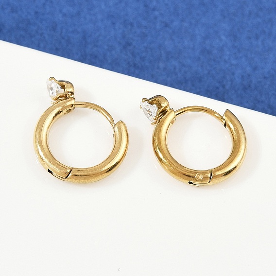 304 кольцо из нержавеющей стали с серьгами-кольцами в форме сердца, со стразами