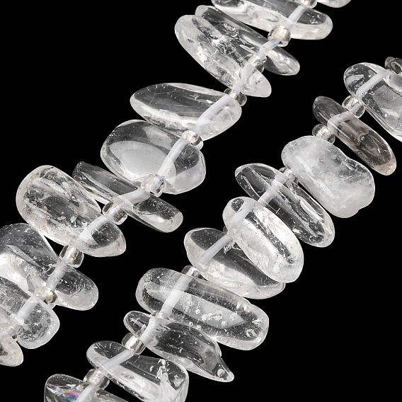 Natural Quartz Crystal Rock Crystal Beads Strands, Nuggets, with Seed Beads, Top Drilled