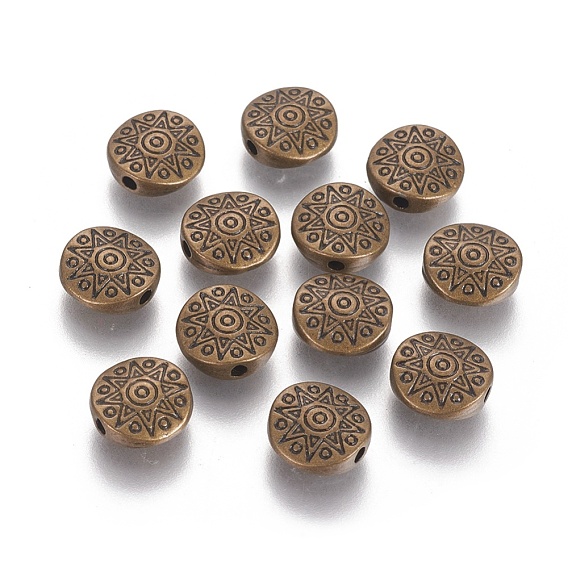 Tibetan Style Alloy Beads, Lead Free and Cadmium Free, Flat Round with Star, about 10mm in diameter, 4mm thick, hole: 1.5mm.