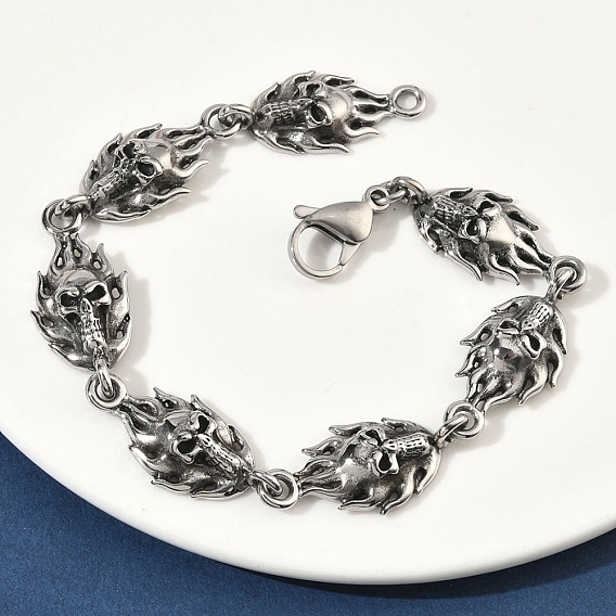 304 браслеты-цепочки из нержавеющей стали для мужчин и женщин, череп с огнем