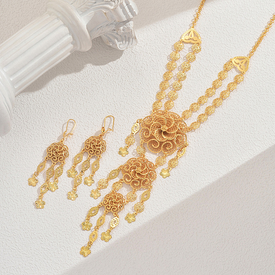 Элегантный французский сплав цветочные кисточки ожерелье и серьги комплект для женщин