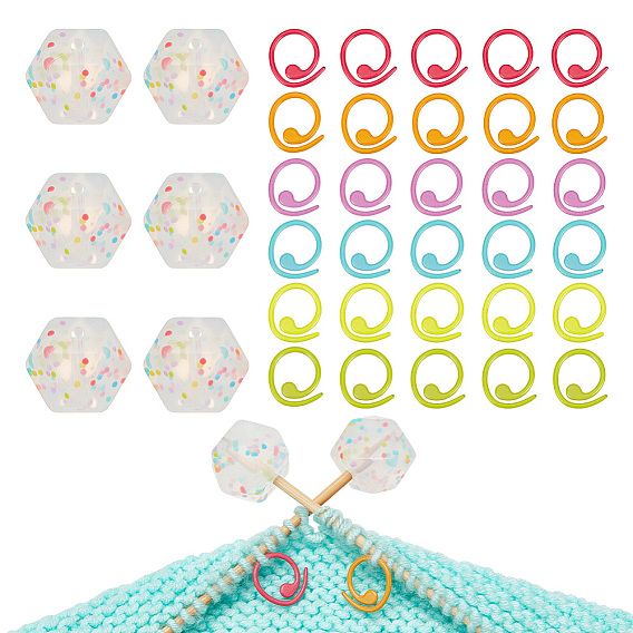 Шестигранник с узором в горошек из экологически чистого пищевого силикона, стопоры для спиц, кольца маркера для вязания из цинкового сплава, окрашенные в запекание
