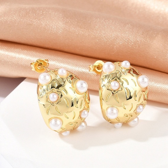 Овальные серьги-гвоздики из латуни, с жемчужными бусинами из абс-пластика, без свинца и без кадмия, долговечный