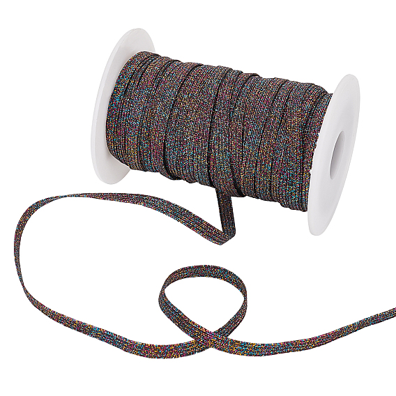 Polyester Elastic Cord, with Glitter Powder, Flat