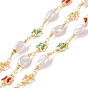 Brass Link Chains, with ABS Plastic Pearl Nuggets & Glass Butterfly Links, Unwelded, with Spool, Lead Free & Cadmium Free, Golden