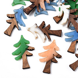 Opaque Resin & Walnut Wood Pendants, Christmas Tree