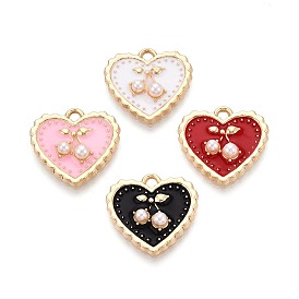 Подвески из эмали и сплава, с ABS имитации жемчуга, сердце с вишневым шармом, золотые