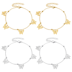 4 шт. 2 цвета, железные браслеты с подвеской в виде бабочки для женщин