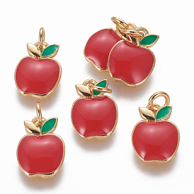 Brass Enamel Charms, Cadmium Free & Lead Free, Apple, Golden