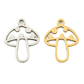 Ion Plating(IP) 201 Stainless Steel Pendants, Mushroom Charm, Laser Cut