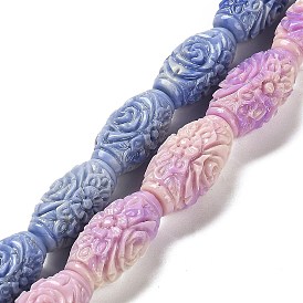 Synthetic Shell Dyed Carved Beads Strands, Flower Barrel Shape