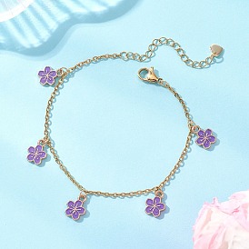 Сплав эмали шарм браслеты, 304 браслеты из нержавеющей стали с цепочками для женщин, золотые