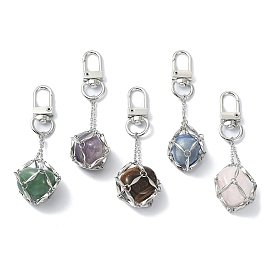 304 Stainless Steel Pouch Stone Holder Pendant Decoration, with Natural Mixed Gemstone and Alloy Swivel Clasps