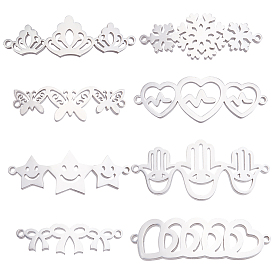Unicraftale 8Pcs 8 Style 304 Stainless Steel Link Connectors, Laser Cut, Heart & Bowknot & Butterfly & Crown & Star & Hamsa Hand & Snowflake