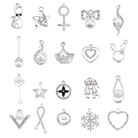 Alloy Rhinestone Pendants & Alloy Enamel Pendants & Alloy Pendants, with ABS Plastic Imitation Pearl Beads, Mixed Patterns