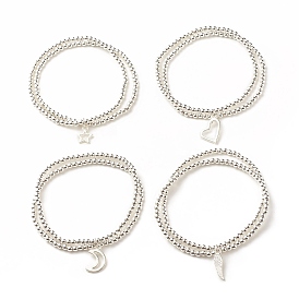 Acrylic & Synthetic Hematite Multi-strand Bracelet with Alloy Charms, Double Layer Stretch Bracelet for Women